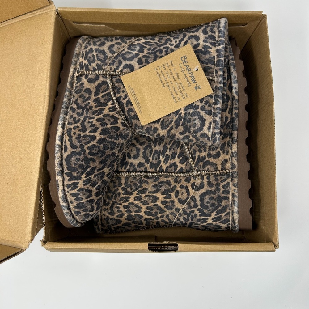 Bearpaw Elle Exotic 2776Y Girls 4 M Boots Brown Black Leopard Wool Lined Winter - Picture 9 of 11